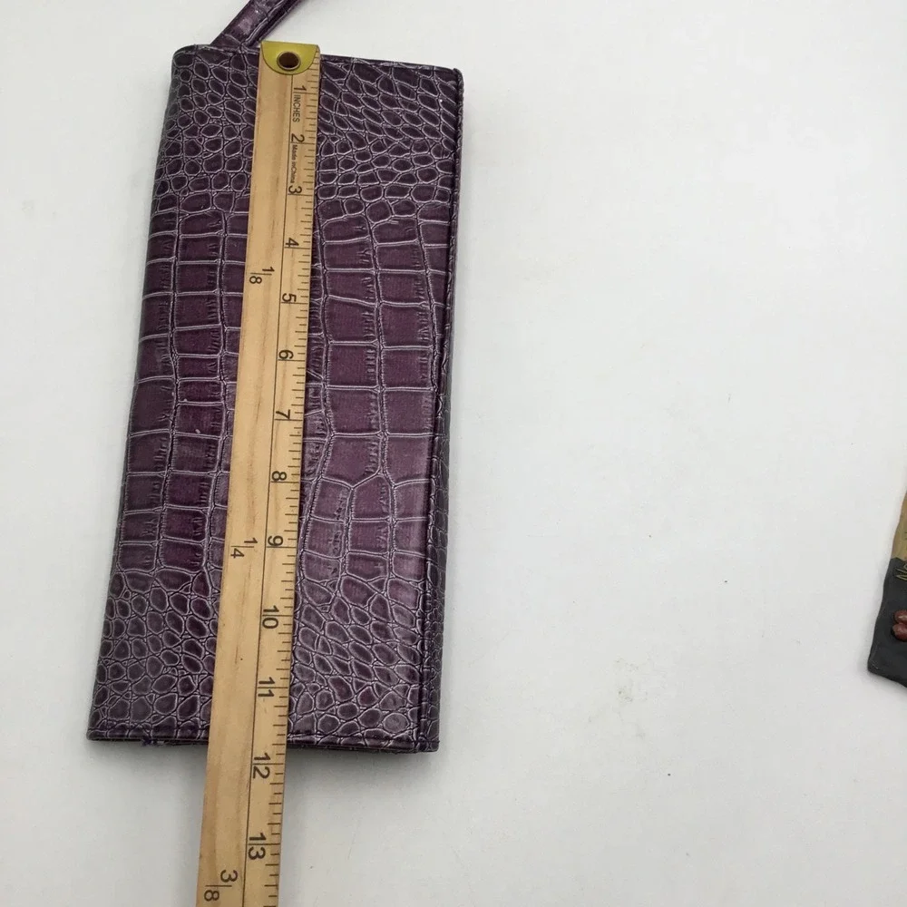 Purple Crocodile Embossed Faux Leather Wristlet Envelope Clutch Evening‎ Bag